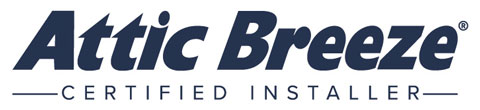 Attic Breeze logo with Certified Installer text for roofing and gutter services.