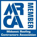 Midwest Roofing Contractors Association member logo with blue and white design.