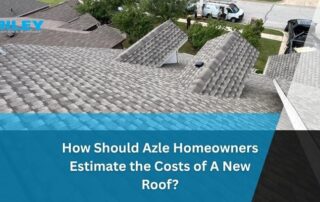 Aerial view of multiple residential roofs with gray shingles in Azle.